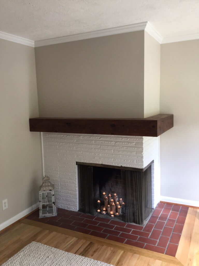 Rustic DIY Corner Fireplace with Wrap-Around Mantel